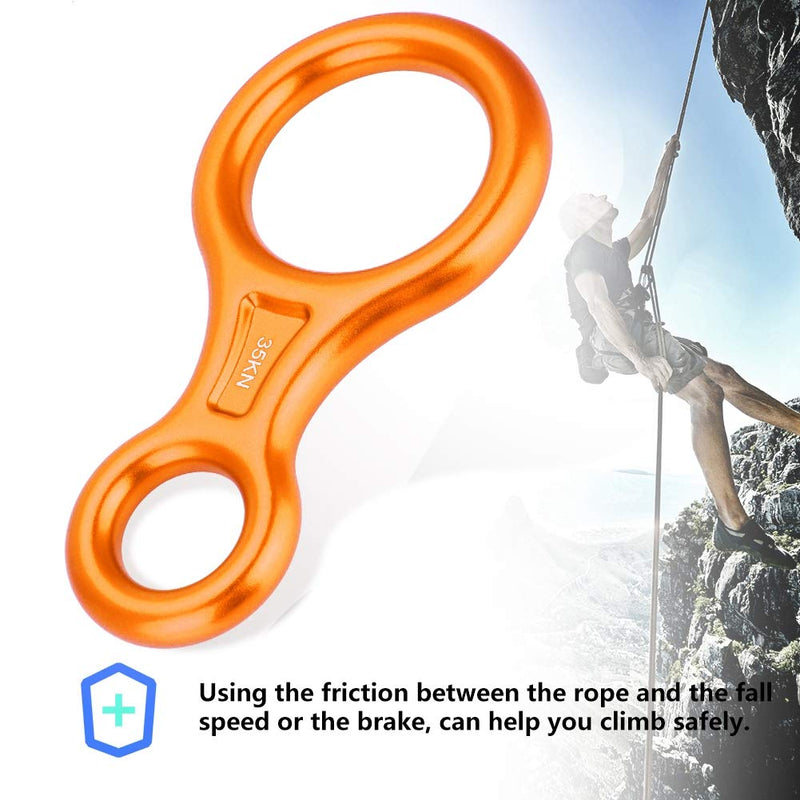 AMONIDA Climbing Rappel 8 Ring, 35KN Figure 8 Word Rope Descender Rappel Ring Rock Climbing Rescue Gear Aluminum Alloy Rigging Plate for Climbing Belaying(Orange) - BeesActive Australia