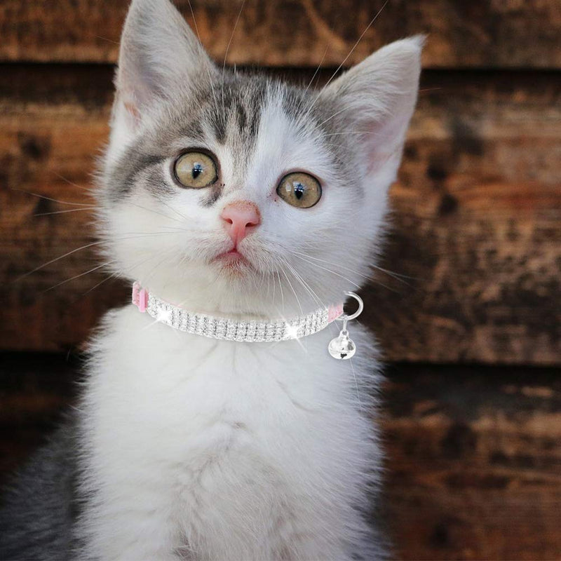 EXPAWLORER Cat Collar Breakaway with Bells - 2 Pack Rhinestones Bling Diamante Collars - Soft Velvet Safe Adjustable Shing Collar for Cats Kitty Girls and Small Dogs Pink + Purple - BeesActive Australia