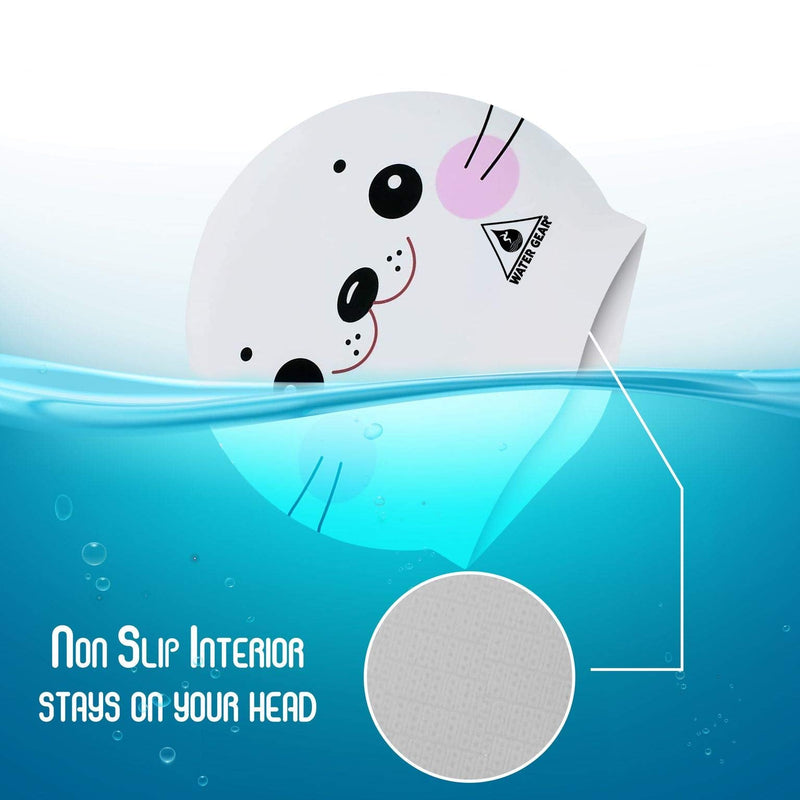 Water Gear Critter Cap - Extremely Durable Swimming Cap for Kids - Great for Improving Swimming Skills and Instilling Confidence in The Water - Long-Lasting Toddler Swimming Cap White Seal - BeesActive Australia
