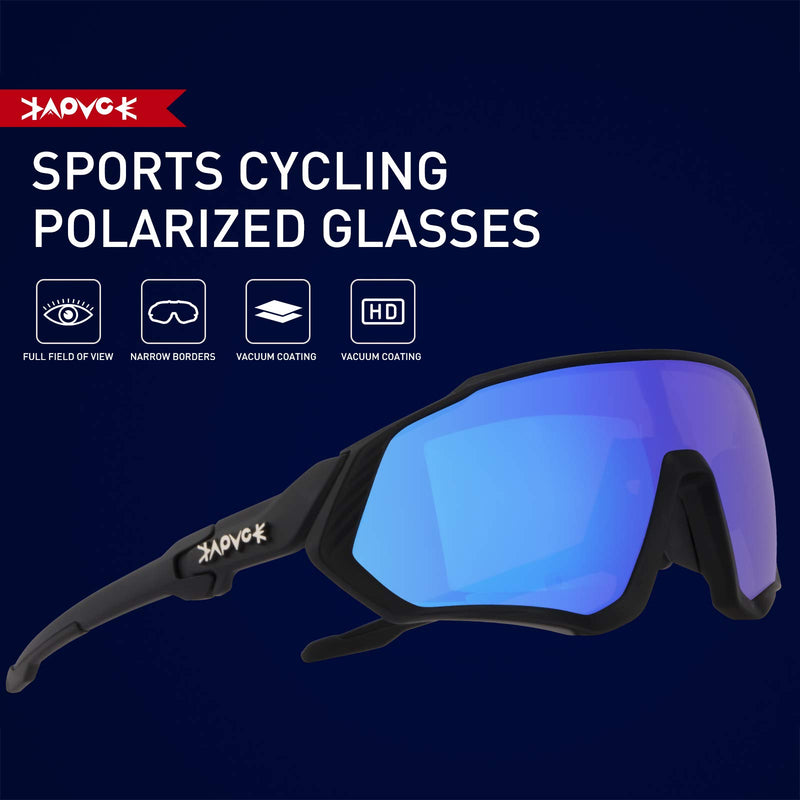 KAPVOE Polarized Cycling Glasses Full Screen TR90 Lightweight Sports Sunglasses for Women Men Goggles Bike Running Accessories Black/blue - BeesActive Australia