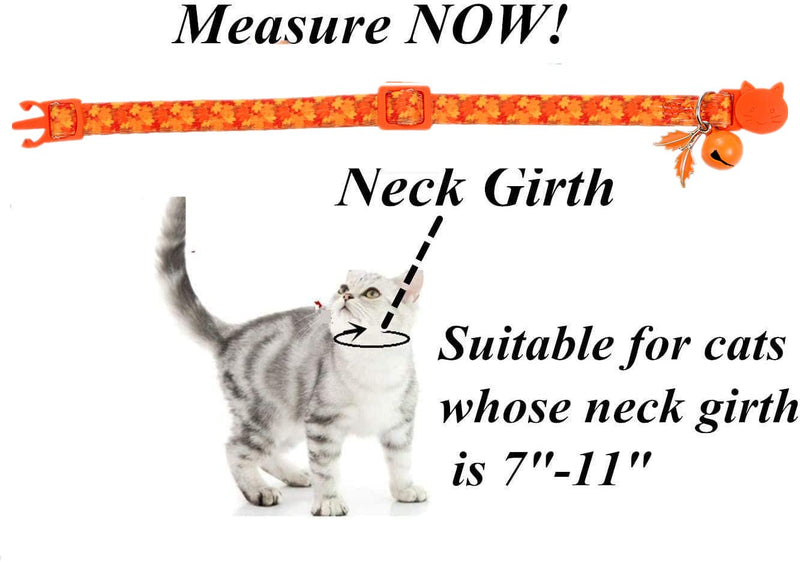 Fall Cat Collar with Bells, Autumn Dog Collar for Small Dogs, Orange Pumpkin Kitten Collar for Thanksgiving - BeesActive Australia