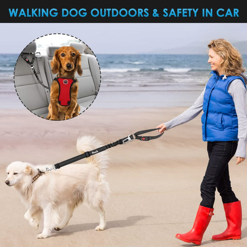 Lukovee Dog Car Seat Belt, 2 Pack Headrest Restraint Seatbelt, Adjustable Pet Safety Leads with Reflective Elastic Bungee for Dog Harness Collar Travel Daily Use Headrest + Clip + 1 Bowl (Dual Restraint) Black - 1 Pack - BeesActive Australia