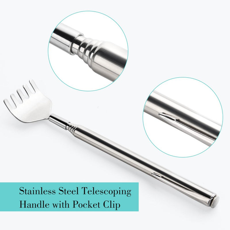 KUUQA 4 Pack Stainless Steel Telescopic Back Scratcher Extendable Back Massager Tool with Pocket Clip (Silvery) - BeesActive Australia