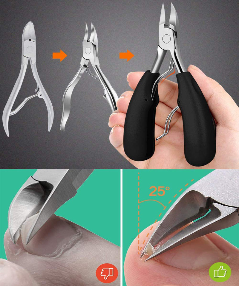 Nail Clippers Set for Thick Nails or Ingrown Toenails, Large Toe Nail Trimmer Clipper Kit with Stainless Steel Sharp Blades Soft Grip Handle for Men Women Seniors Black - BeesActive Australia