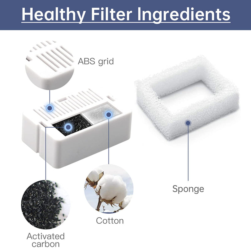Cat Water Fountain Replacement Filters, 8 Pack Cat Fountain Carbon Filters and 2 Pack Foam Filters for Ceramic Pet Drinking Fountain and Stainless Steel Pet Water Fountain 8+2 Pack - BeesActive Australia
