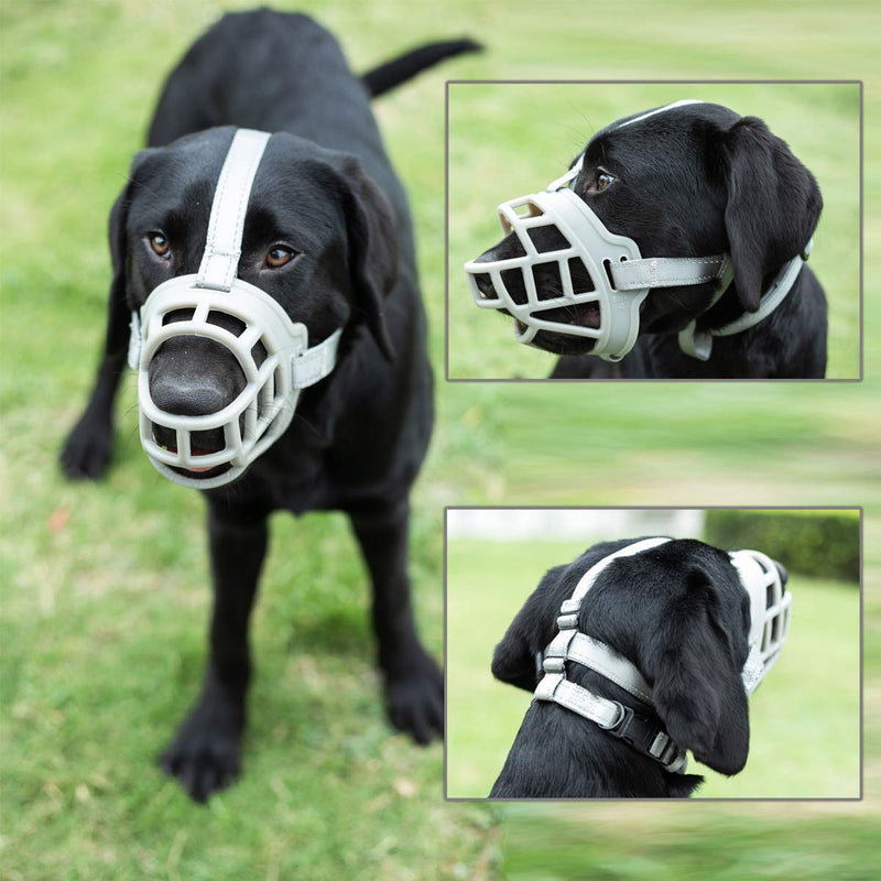 Dog Muzzle, Soft Silicone Basket Muzzle for Dogs, Allows Panting and Drinking, Prevents Unwanted Barking Biting and Chewing, Included Collar and Training Guide 3 (Snout 9¾-11") Grey - BeesActive Australia