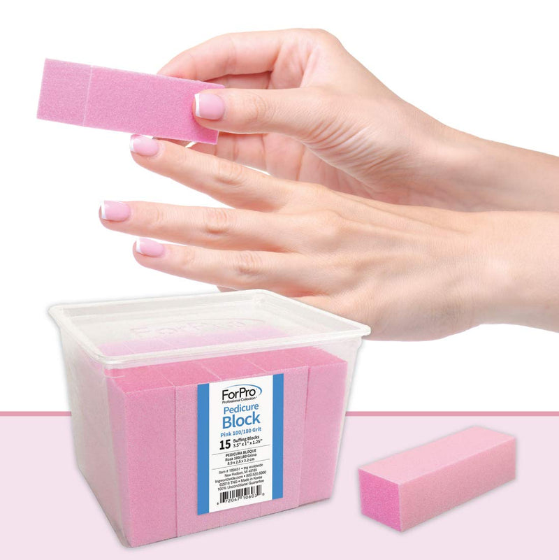 ForPro Pink Three-Sided Pedicure Block - 100/180 Grit - Three-Sided Pedicure Nail Buffer - 3.5” L x 1” W x 1.25” H – 15-Count - BeesActive Australia