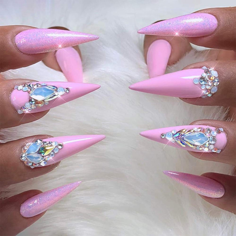 50pcs White Opal Nail Crystals 2 Size Flame Shape Rhinestones Design 480pcs Round Flatback Stones ss3 to ss20 Mix for Nail Art Decoration White Opal Flame - BeesActive Australia