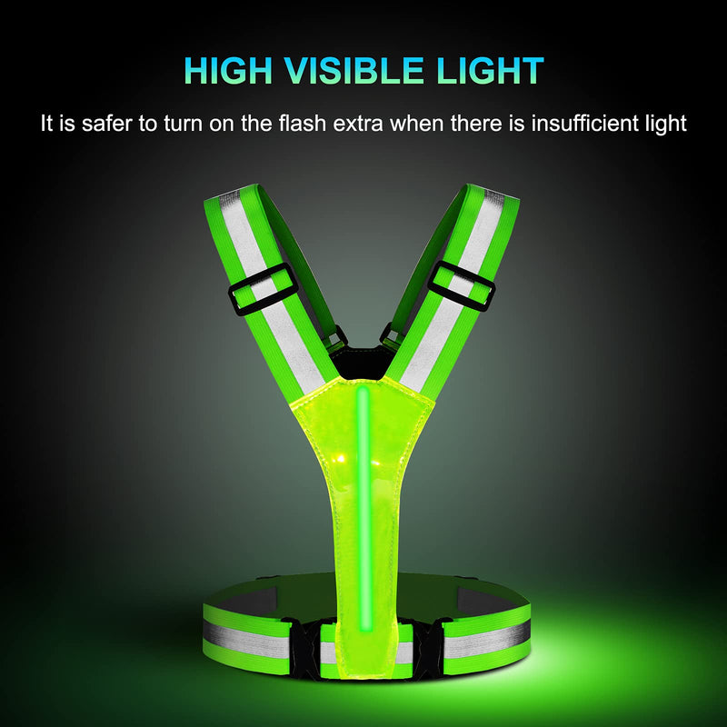 LED Reflective Vest Running Gear, USB Rechargeable LED Light Up Vest High Visibility with Adjustable Waist/Shoulder Green - BeesActive Australia