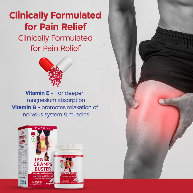 MAGNOX Magnesium Supplement for Muscle & Leg Cramps at Night with B6, D3 & E. Clinically Tested & Proven to Have 3X More Absorption 380mg Magnesium Oxide for Restless Legs Syndrome (RLS) 60 Caps 60 Count (Pack of 1) - BeesActive Australia