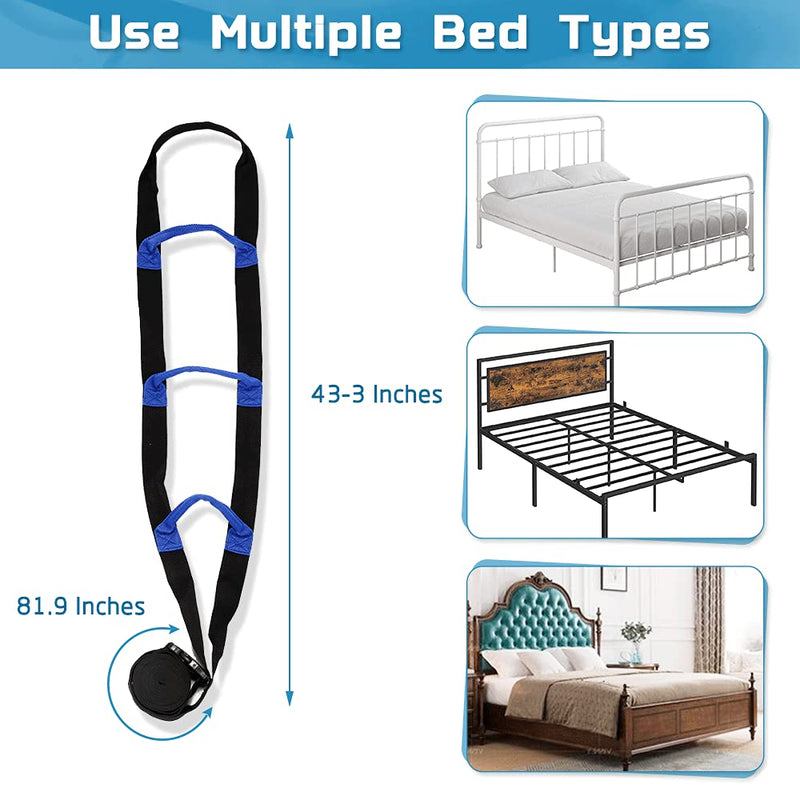 NEPPT Bed Ladder Assist - Pull Up Bed Rope Ladder Beds Rails Assist Strap for Elderly and Seniors Bedridden Patients Lifting Assistance with Handle Adjustable Sit Up Helper Safety Bedside Hand Grips Black - BeesActive Australia