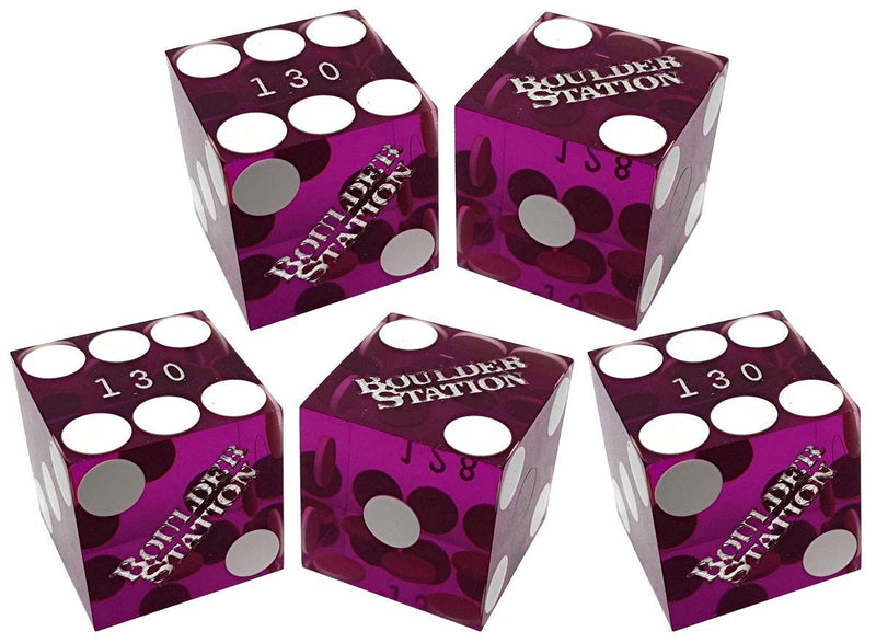 Cyber-Deals Craps Dice Kit - Authentic Las Vegas Casino 19mm Craps Dice (Set of 5), Acrylic Dice Boat, Dice Storage Pouch (Boulder Station (Purple Polished)) - BeesActive Australia