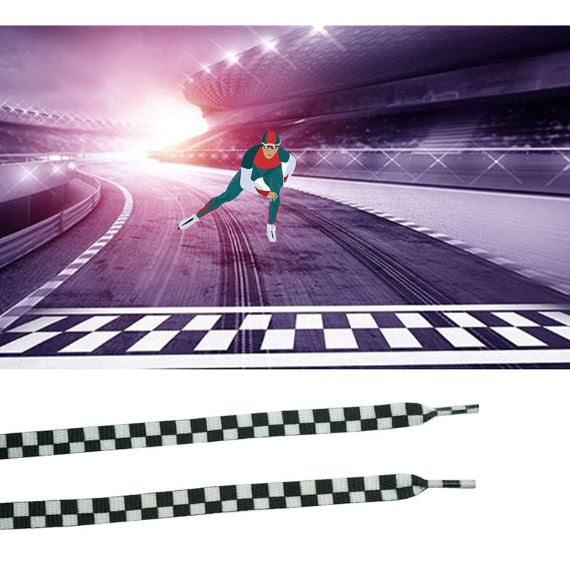DECKER Flat Wide 10mm Shoelaces 2 Pairs Black White Checkered Lace for Roller Skates Hockey Skates Boots and Regular Shoes Checkered Black White 45"(114 cm) - BeesActive Australia