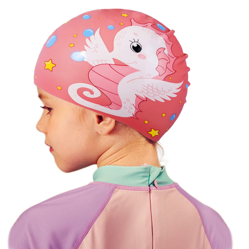 Swim Cap for Kids, Durable Silicone Swimming Cap Silicone Waterproof Comfy Bathing Cap Comfortable Fit for Long Hair and Short Hair Pink - BeesActive Australia