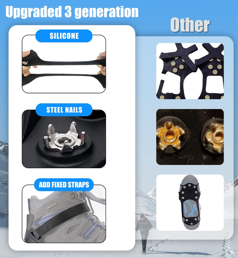 11 Spikes Crampons, Upgraded Version Stainless Steel Anti-Slip Microspikes, Ice Cleats Grips for Hiking Shoes and Boots, Hiking Fishing Walking Mountaineering Orange Upgrade Stainless steel Large[US Men:12-15 Women:14-17/EU:44-48] - BeesActive Australia