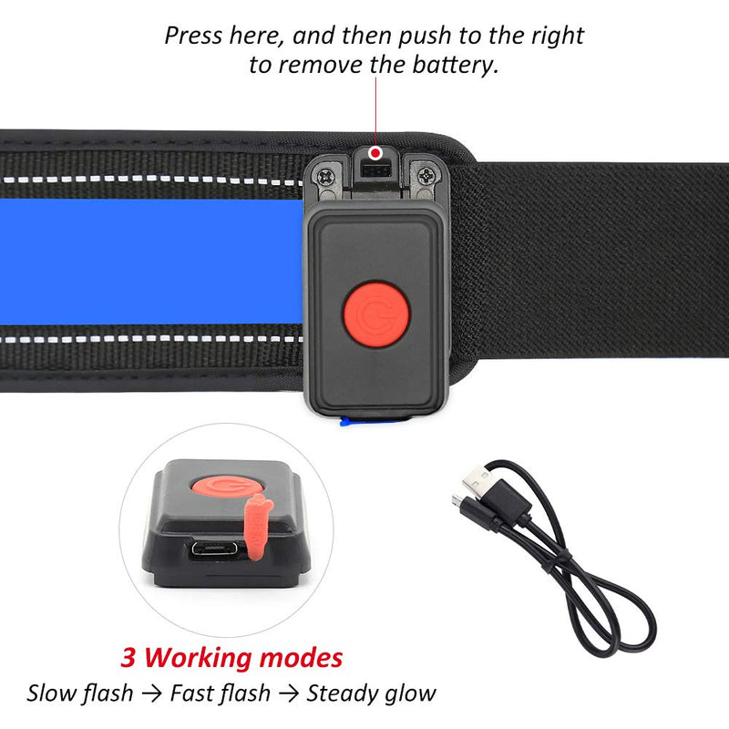 Illumifun Elastic LED Running Belt - USB Rechargeable - Glowing LED Waistband, High Visibility Waist Light, Light Up Safety Gear for Running, Cycling, Camping, Walking, etc Blue - BeesActive Australia