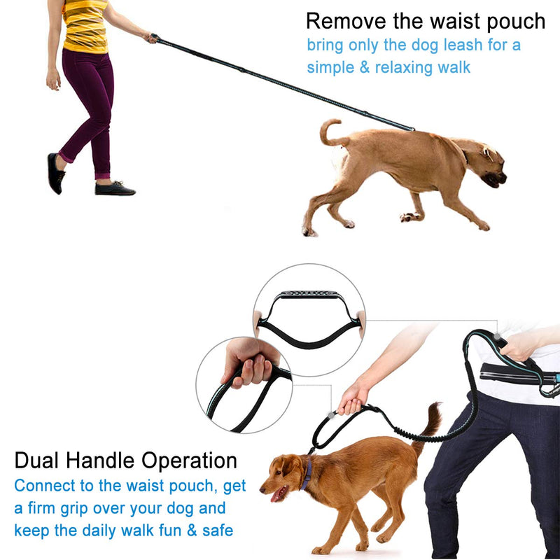PHILORN Hands Free Dog Leash for Running, Jogging | Reflective Stitching, Adjustable Waist Belt(24"-47"), Phone Pouch, Shock Absorbing Dual Handle Bungee(47"-67") for Up to 150lbs Large Dog Blue - BeesActive Australia