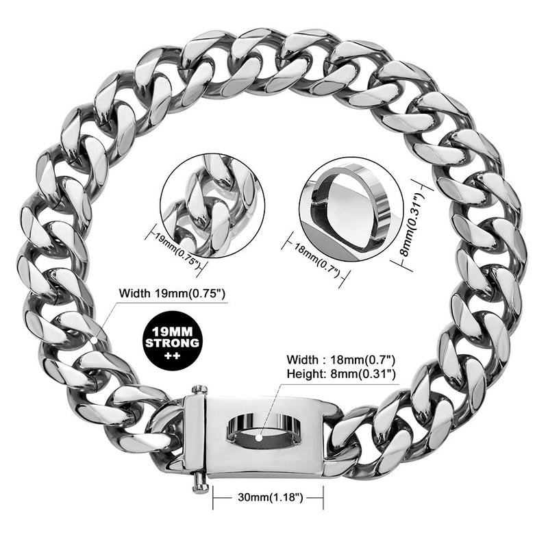 W/W Lifetime Dog Chain Collar Walking Metal Collar with Design Secure Buckle Cuban Link Strong Heavy Duty Chew Proof Chain Collar for Small Medium Large Dogs 20 Inch - BeesActive Australia
