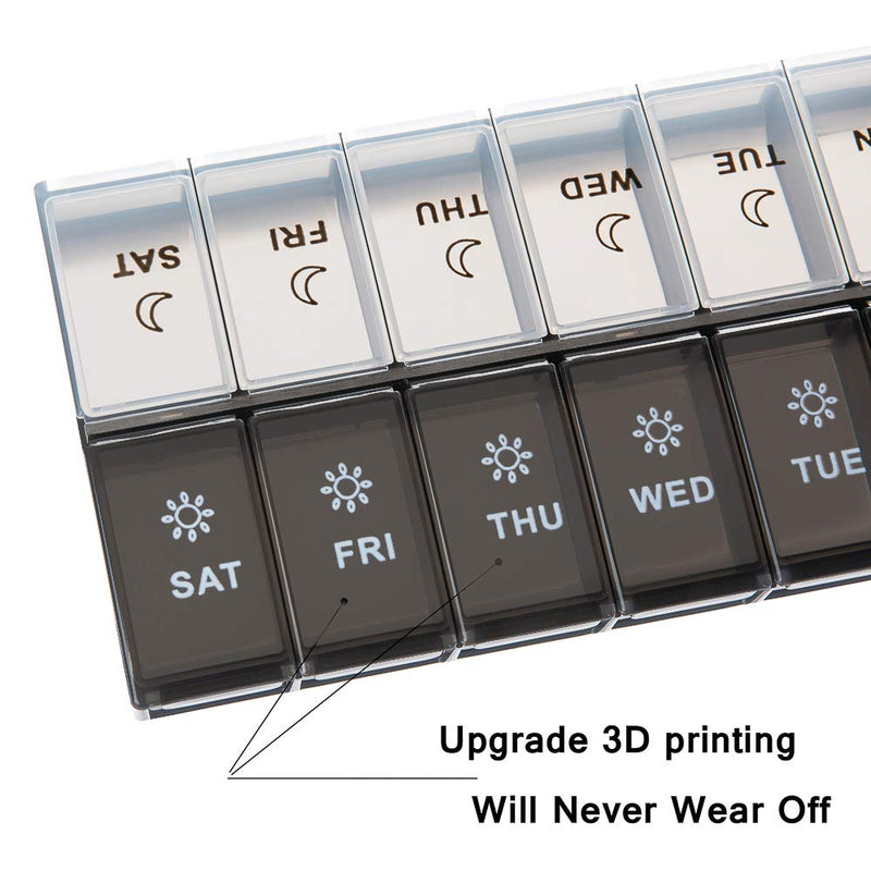 Daily Pill Boxes 7 Day 2 Times a Day, Weekly Pill Organiser am pm, Large Medicine Storage Box 14 Compartments, Tablet case for Vitamin Medication, Pill Dispenser dosset Box for Fish Oil & Supplement Black-white - BeesActive Australia