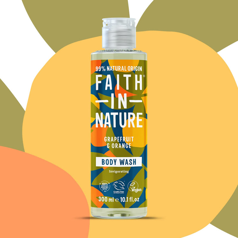 Faith In Nature 300 ml Natural Grapefruit and Orange Body Wash, Invigorating, Vegan and Cruelty Free, No SLS or Parabens Grapefruit & Orange - BeesActive Australia