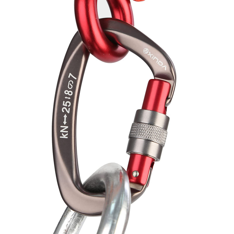 XINDA Screwgate Locking Carabiner Clip - Professional Rock Climbing Carabiner Screw Lock,Heavy Duty Carabiners for Climbing,Mountaineer,Hammock,Camping,Outdoor Equipment 5 pcs Gray - BeesActive Australia