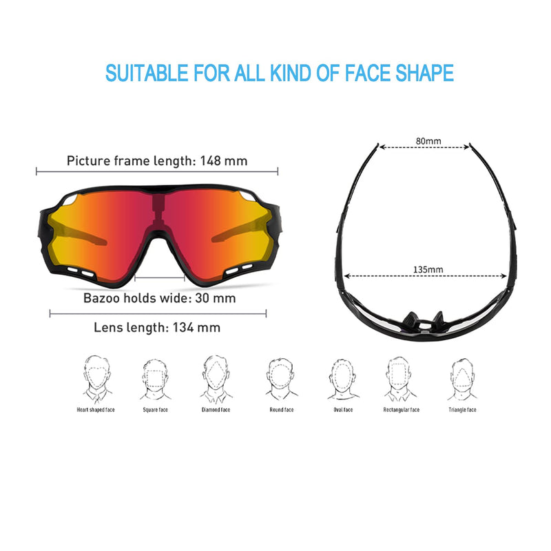 H HWY-FLY Polarized Cycling Glasses, Polarized Sports Sunglasses with 5 Interchangeable Lenses UV Protection for Mens Womens TR90 Cycling Glasses, Cycling, Baseball, Fishing, Ski Running, Golf (Red Black) - BeesActive Australia