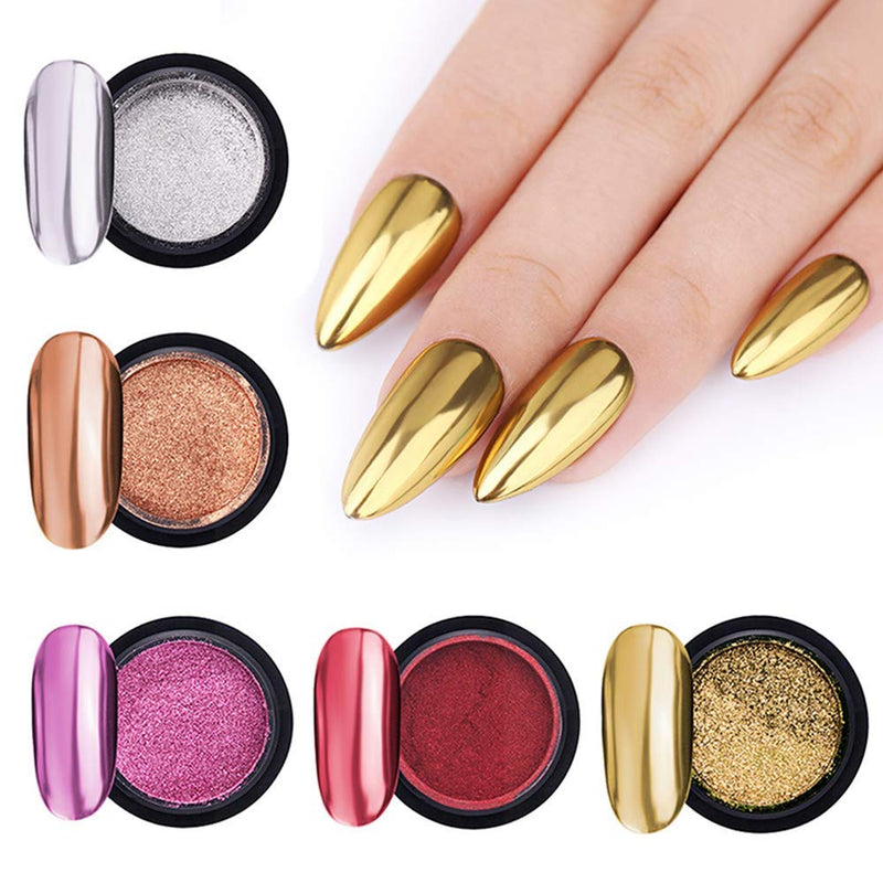 Chrome Nail Powder Mirror Effect Red Rose Gold Blue Green Silver Nail Manicure Art Decoration Holographic Powder, 8 Colors - BeesActive Australia