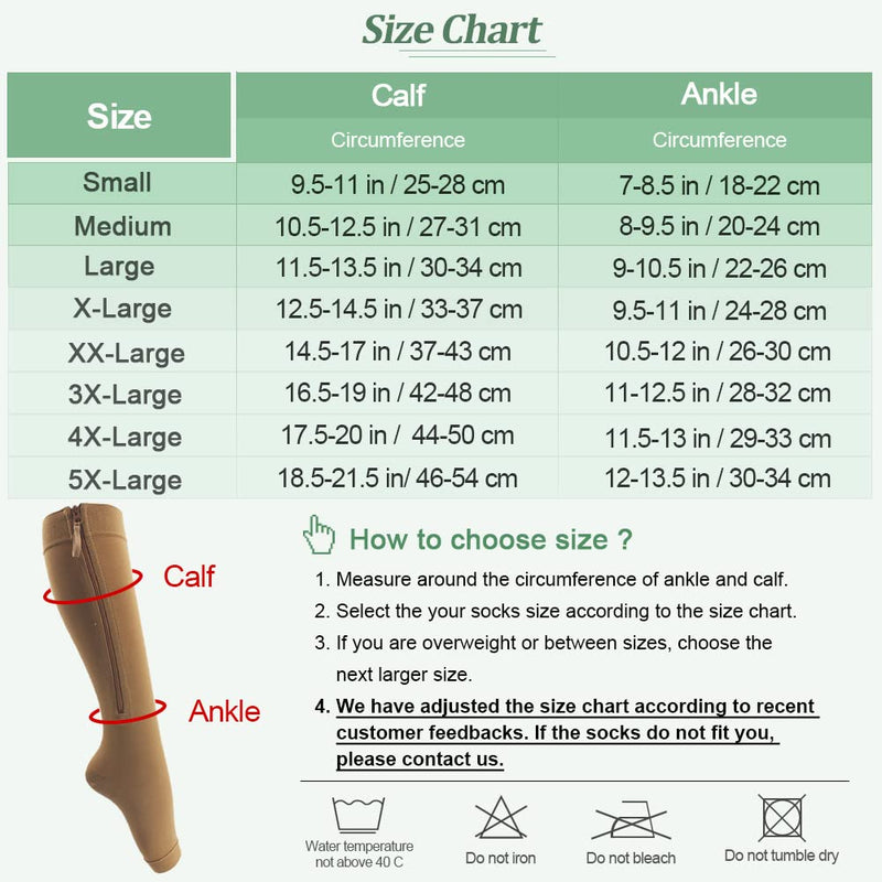 Plus Size Ailaka Medical Zipper Compression Calf Socks 20-30 mmHg for Women & Men, Knee High Open Toe Firm Support Graduated Varicose Veins Hosiery for Edema, Swelling, Pregnancy, Recovery 3X-Large Beige - BeesActive Australia