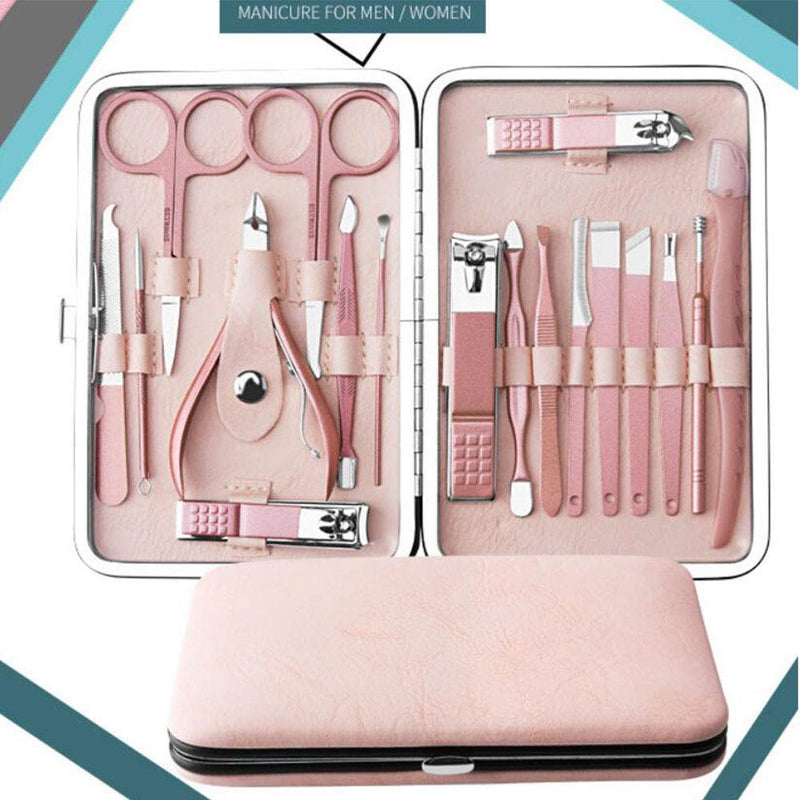 Nail Clippers by Scienbeauty Professional 18 in 1 Manicure Pedicure Kit for Fingernails Toenails Grooming, Stainless Steel with Leather Case (Pink) Pink - BeesActive Australia