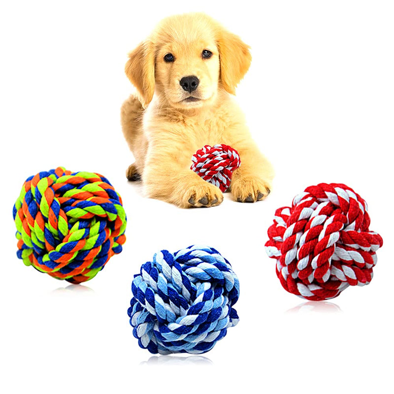 Wellbro Pet Chew Toy, Knots Weave Cotton Rope, Biting Small Ball for Dogs & Cats 3 Pack - BeesActive Australia