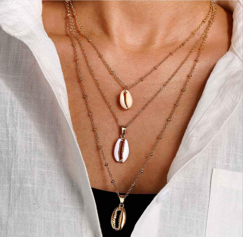 Yalice Boho Shell Necklace Chain Gold Layered Necklaces Jewelry for Women and Girls - BeesActive Australia