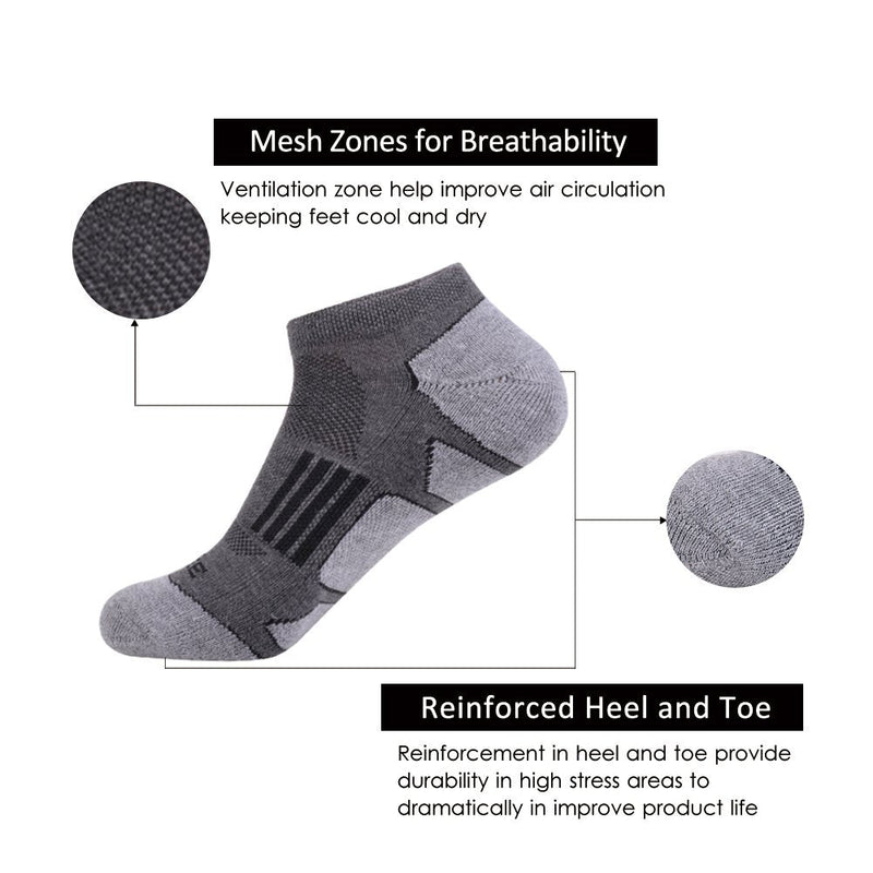 JOYNÉE Men's 6 Pack Athletic No Show Performance Cushioned Low Cut Running Socks Grey 1(6 Pairs) - BeesActive Australia