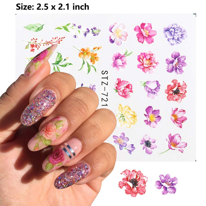 Comdoit Nail Stickers Decal Nail Art Accessories 24 Sheets Water Transfer Nail Decals for Women Leaf Cactus Flower Design for Acrylic Nails Decorations Manicure Tips Charms Sticker Nail Art Supplies - BeesActive Australia