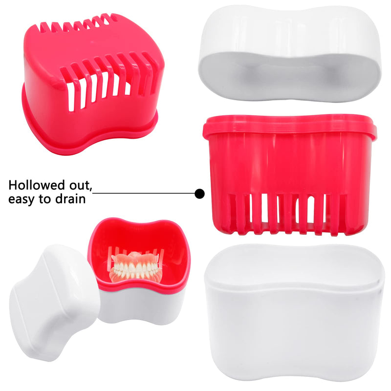 Hioph Denture Bath Box, Denture Brush Cleaner Cup with Rinsing Basket, Denture Retainer Mouth Guard Care Kit, Denture Bath Container Toothbrush Case for Travel Soaking and Cleaning Pink - BeesActive Australia