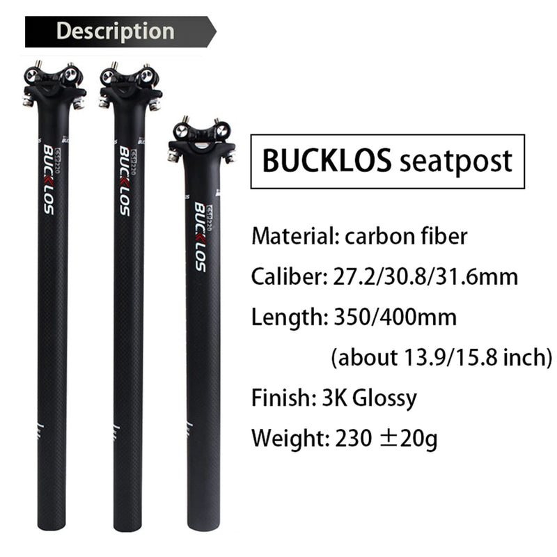 BUCKLOS Full Carbon Fiber Bike Seatpost 27.2/30.8/31.6 x 350/400 mm, Adjustable Superlight Bicycle Seat Post Suitable for BMX MTB Road and Mountain Bike - BeesActive Australia