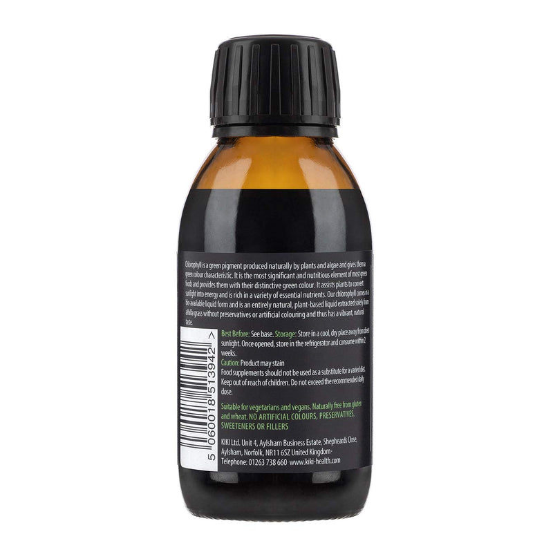 KIKI Health Liquid Chlorophyll 125ml, High Strength, 100mg of Chlorophyll Extract Per Serving, 100% Natural Ingredients, Gluten Free, Vegetarian and Vegan Friendly 125 ml (Pack of 1) - BeesActive Australia