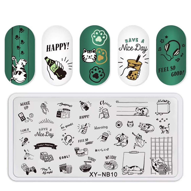 WOKOTO 6Pcs Nail Art Stamping Plates Set Valentine's Day Cat Butterfly Design Stainless Steel Nail Image Polish Template Kit Manicure Stencils Tools KIT1 - BeesActive Australia