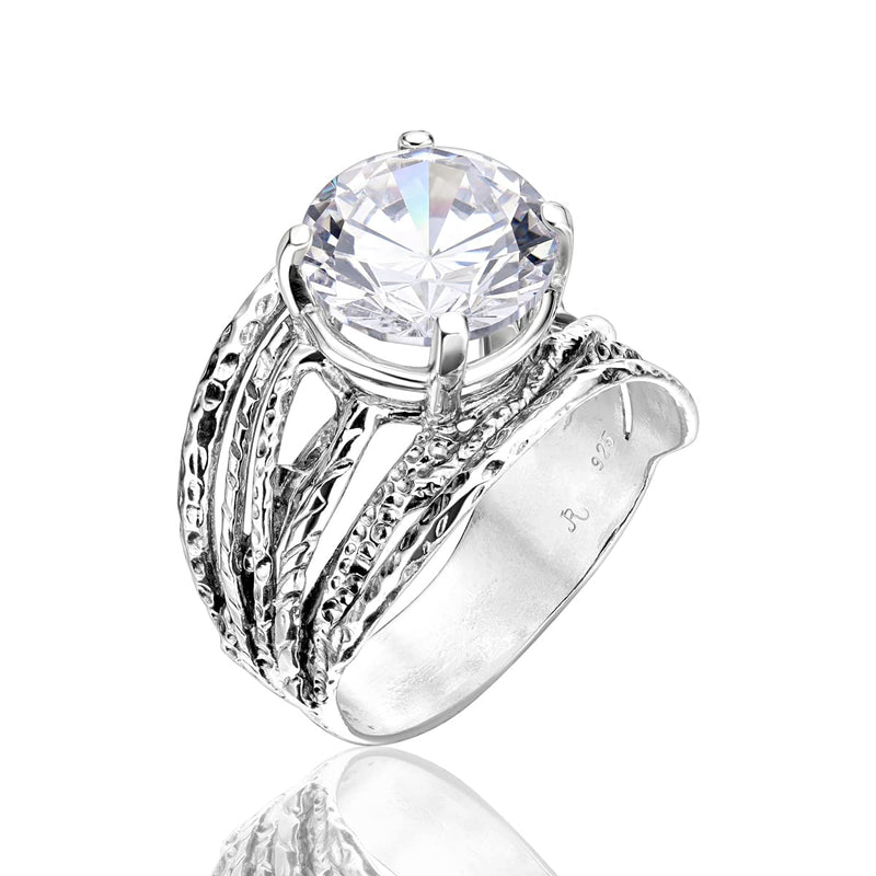 JEAN RACHEL JEWELRY 925 Sterling Silver Ring With A White Round Cubic Zirconia CZ Prong, Hypoallergenic, Nickel and Lead-free, Artisan Handcrafted Designer collection, Made In Israel 7 - BeesActive Australia