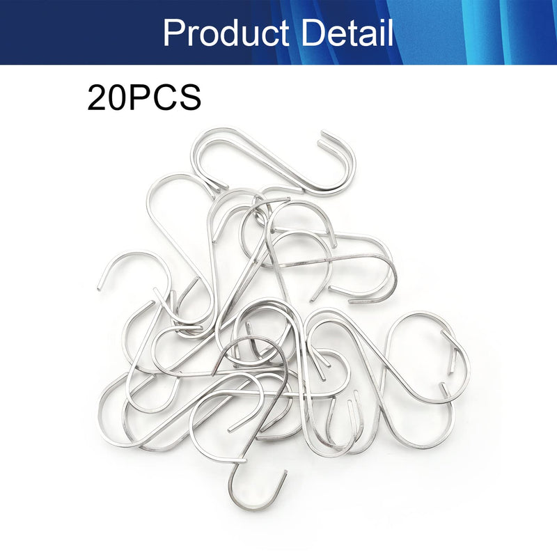 Juvielich Wall Mounted S Shaped Hook Hangers for Towel Bag Key Kitchen Utensils, Large Silver Colored without Fixed End, 20 Pcs - BeesActive Australia