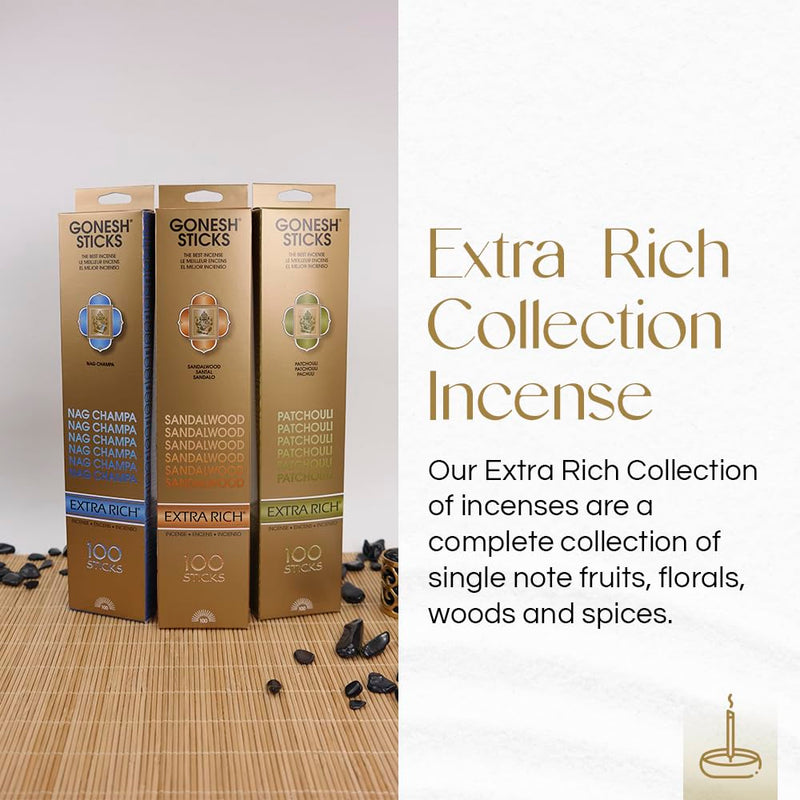 Gonesh - Extra Rich Scented Incense Sticks - Non-Toxic 10” Slow Burn Aromatic Sticks - Patchouli - 100 Pack Single 100-Stick Pack - BeesActive Australia