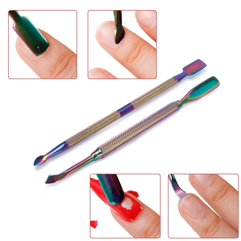 ONNPNN 4 Pieces Dual-Ended Cuticle Pusher, Stainless Steel Pedicure Manicure Tools, Rainbow Dead Skin Remover, Professional Trimmer Cutter Clipper Nail Art Tool Set for Fingernails and Toenails - BeesActive Australia