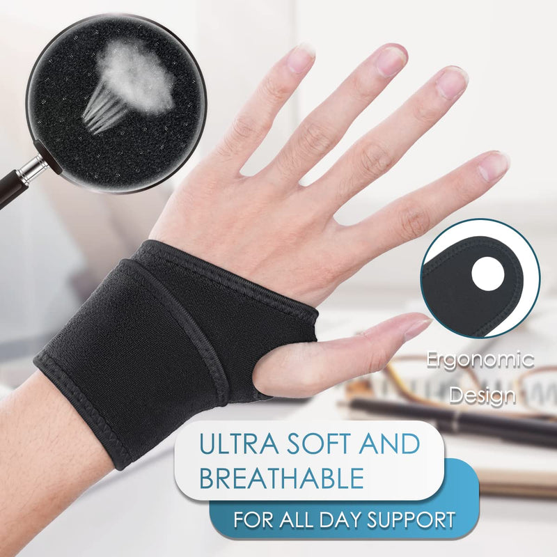 URAQT Wrist Support, 2 Pack Adjustable Wrist Strap for Men Women, Carpal Tunnel Compression Wrist Wraps for Tendonitis Pain Relief, Sports Protecting, Injury Recovery, Wrist Brace for Right&Left Hand Black - BeesActive Australia