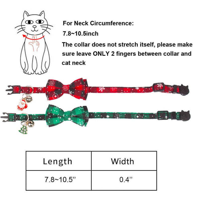ADOGGYGO Christmas Cat Collar Breakaway with Cute Bow Tie Bell - 2 Pack Kitten Collar Red Green Plaid Pattern Xmas Kitten Collar with Removable Bowtie Cat Bow tie Collar for Kitten Cat (Red&Green-1) - BeesActive Australia