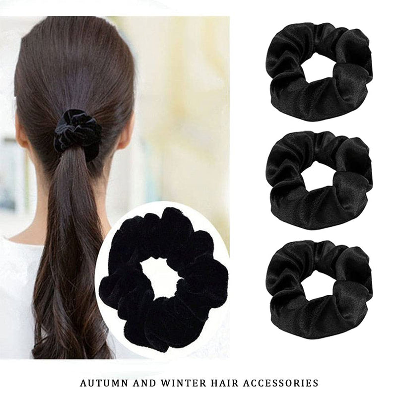 Lanjue 12pcs Fabric Scrunchies Hair Elastics Ties，Black Hair Scrunchies Elastic Hair Ties Women Accessories - BeesActive Australia