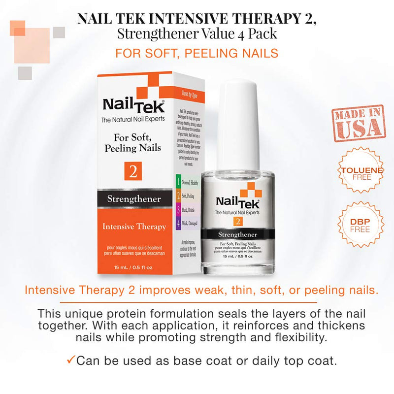 Nail Tek Intensive Therapy 2, Nail Strengthener for Soft and Peeling Nails, 0.5 oz x 1-Pack - BeesActive Australia