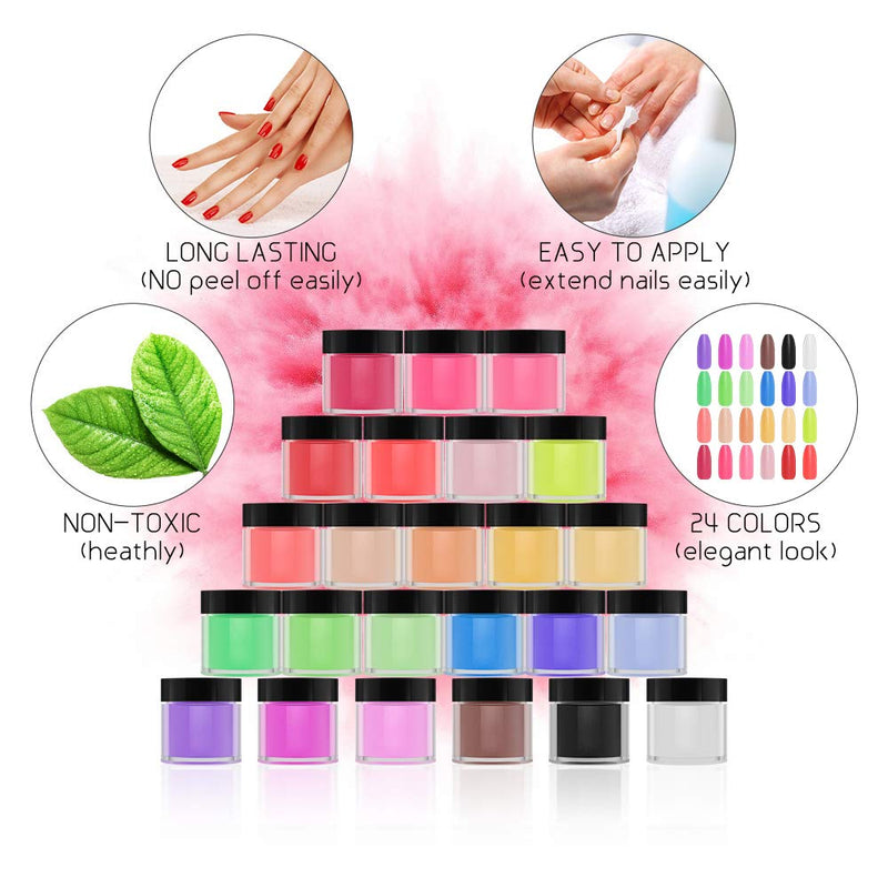 Acrylic Powder, QIKI 24 Colors Nail Acrylic Powder Sets Art Tips UV Gel Powder Design Decoration 3D Manicure - BeesActive Australia