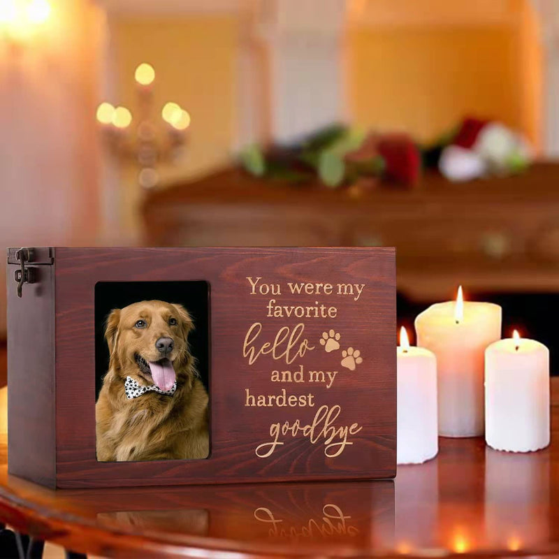 Pet Memorial Urns for Dog or Cat Ashes, Wooden Personalized Funeral Cremation Urn with Photo Frame, Memorial Keepsake Memory Box with Black Flannel as Lining, Loss Pet Memorial Remembrance Gift Large - Capacity 90 Cubic Inches - BeesActive Australia