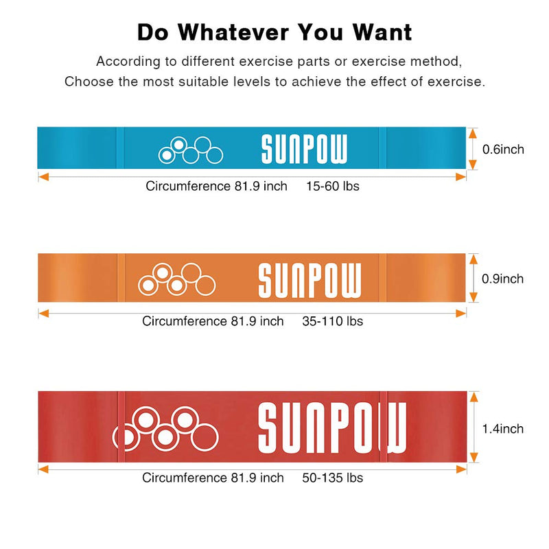 SUNPOW Pull Up Assistance Bands - Set of 3 Resistance Heavy Duty Workout Exercise Crossfit Stretch Fitness Bands Assist Set for Body, Instruction Guide and Carry Bag Included - BeesActive Australia