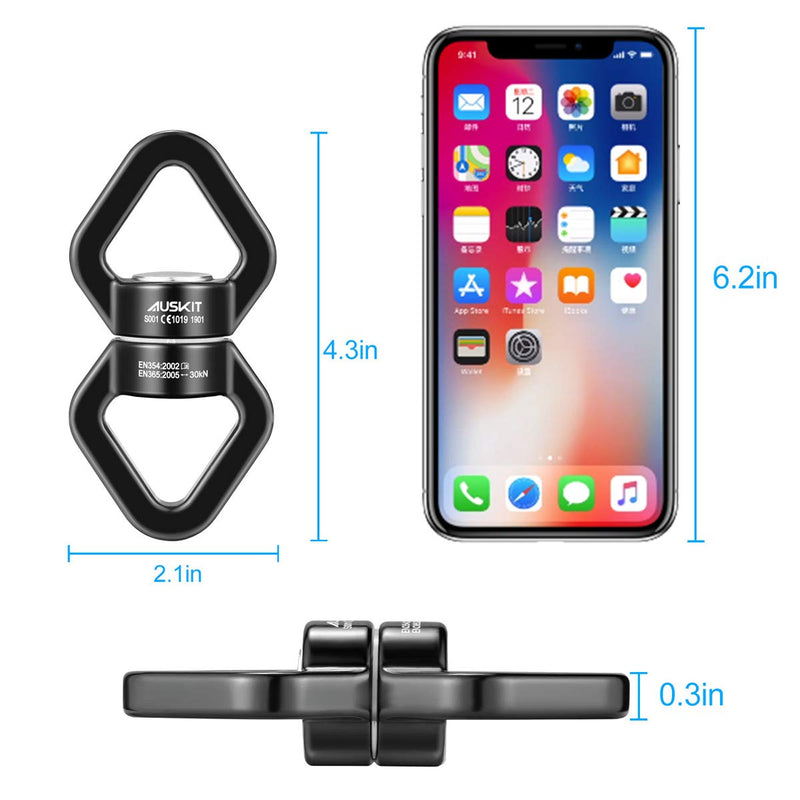 AusKit Swing Swivel, 30 KN Safest Rotational Device Hanging Accessory with Carabiners for Web Tree Swing, Therapy Swing, Aerial Dance, Swing Spinner Hanger, Rock Climbing, Hanging Hammocks Black - BeesActive Australia