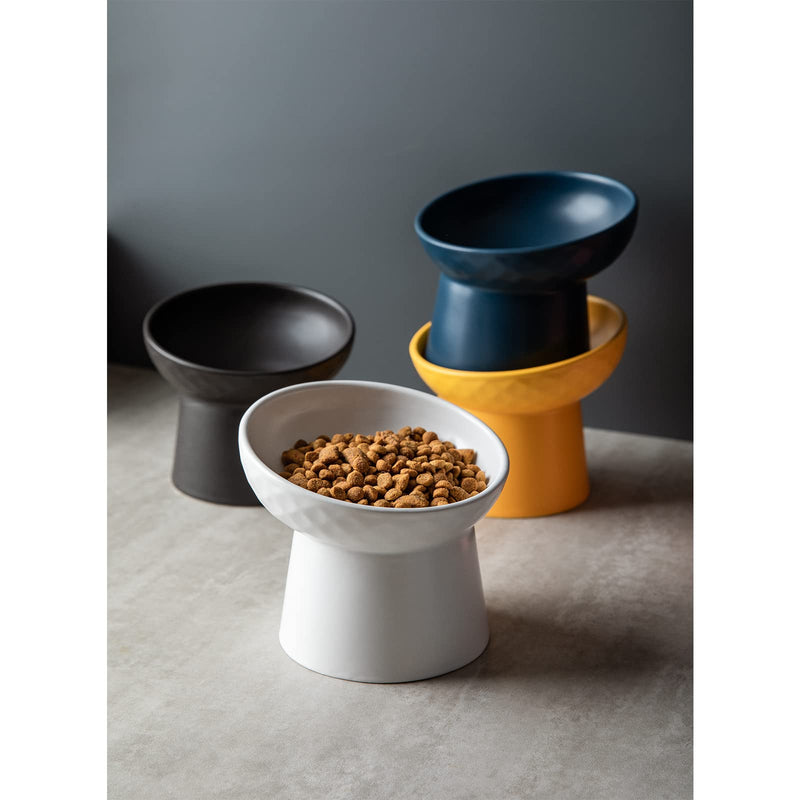 KITCHENLESTAR Small Ceramic Raised Cat Bowls, Tilted Elevated Food or Water Bowls , Stress Free, Backflow Prevention, Dishwasher and Microwave Safe, Lead & Cadmium Free White - BeesActive Australia